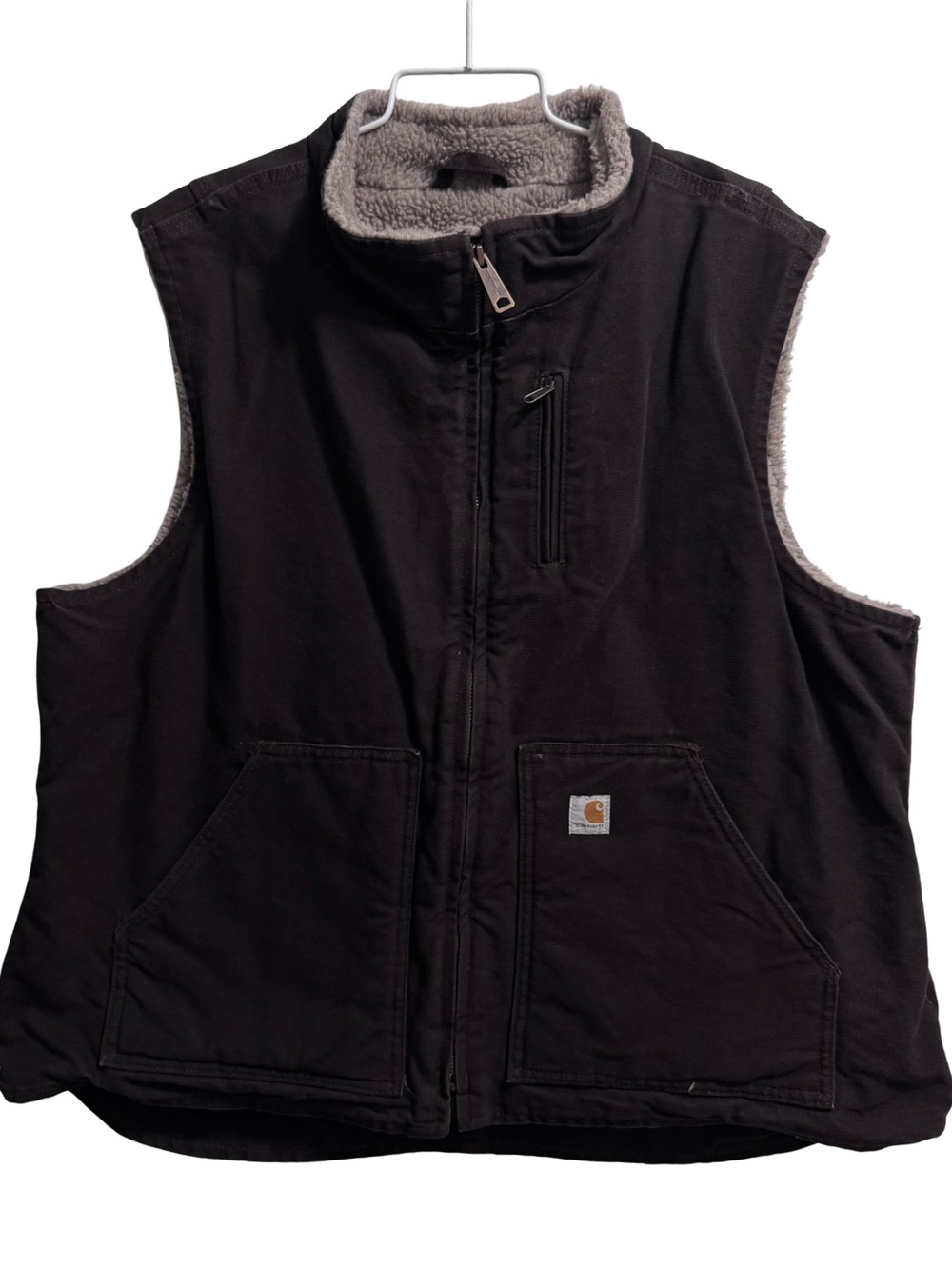 Carhartt Loose Fit Washed Duck Sherpa-Lined Mock Vest for Men Dark Brown XXL ’15